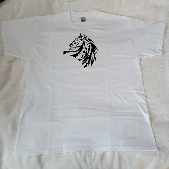 Horse Head Print Crew Neck T-Shirt - Picture 1 of 7
